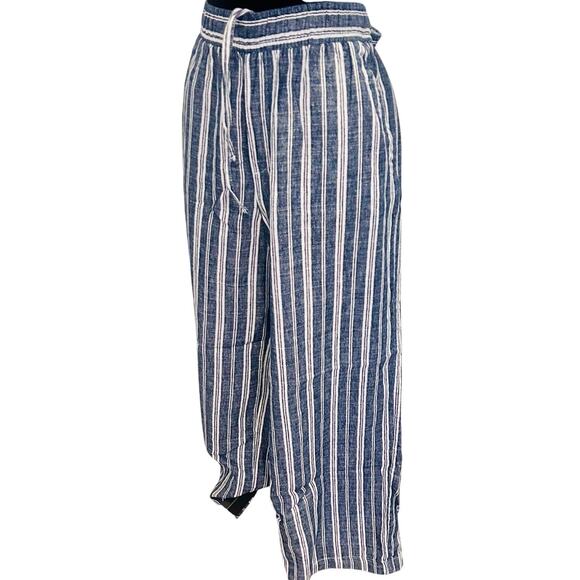 Old Navy High Waisted Linen Blend Wide Leg Pants Striped Blue White Size M - Picture 8 of 17